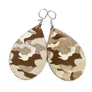Brown Camo Leather Dangle Earrings